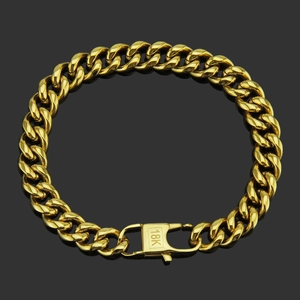 Bracelet à Mailles Cubaines Hip Hop pour Hommes en Acier Inoxydable Plaqué Or avec Strass Bijoux Chaîne Large pour Fête Quotidien