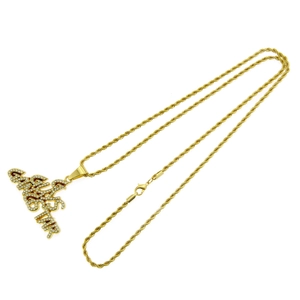 Hip hop GANGSTA letter pendant with iced-out crystals on a gold rope chain necklace