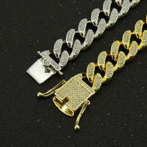 Men's hip hop gold and silver Cuban link chains with micro-pave cubic zirconia crystals