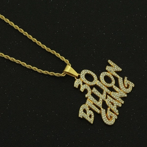 Iced out 30 Billion Gang letter pendant necklace with golden twist rope chain for men