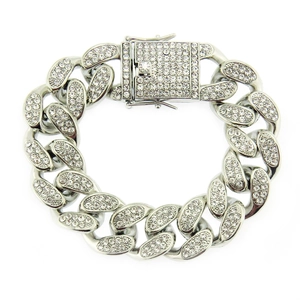 Bracelet Cuban Link 20mm pour homme en argent serti de strass style hip hop