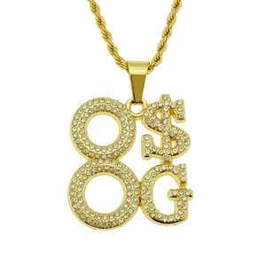 Herren Hip Hop Legierung Strass Dollarzeichen G 88 Anhänger Halskette Gold Farbe Kordelkette Streetwear Accessoire Schmuck