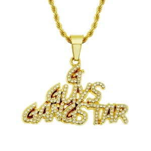 Hip-hop gold letter pendant necklace with iced out crystals and rope chain link