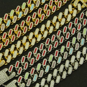 21mm Iced Out Miami Cuban Link Armband mit bunten Steinen in Gold- und Silberoptik
