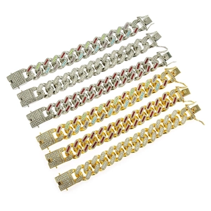 21mm Hip-Hop-Panzerarmbänder in Gold und Silber mit funkelnden Strasssteinen besetzt