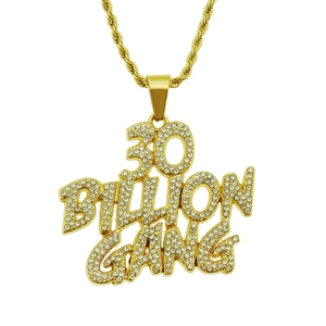 Hip hop 30 Billion Gang gold-plated iced out pendant necklace with sparkling rhinestones