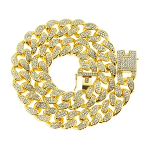 Grosse chaîne Miami Cuban dorée de 20mm avec cristaux brillants pour style hip-hop urbain