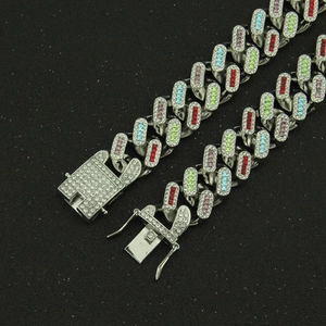 21mm Iced Out Cuban Armband mit bunten Steinen und sicherem Kastenverschluss für Herren