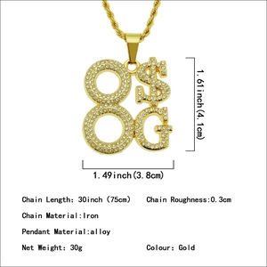 Goldene Hip-Hop-Halskette mit eisgekühltem $88G-Anhänger und 30-Zoll-Kordelkette für Herren