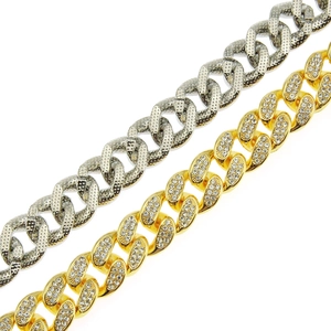 Chaîne cubaine 20mm dorée et argentée style hip-hop avec strass pour hommes tendance