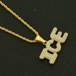 Collier hip hop plaqué or avec pendentif ICE serti de strass et chaîne torsadée
