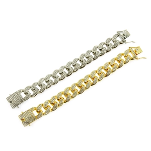 Bracelets gourmette Cuban 20mm or et argent sertis de diamants avec fermoir boîtier