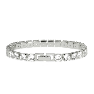 Bracelet de tennis classique argenté avec zircones et fermoir à boucle déployante