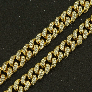 Men's hip hop gold Cuban link bracelet with iced out diamonds and buckle clasp