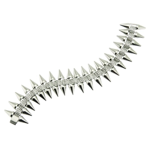 Bracelet argenté style hip hop punk avec clous pointus et cristaux en forme de S