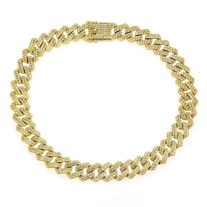 Collier Bracelet Maille Cubaine Homme Hip Hop 20mm Largeur Strass Alliage Électroplaqué Or Argent Bijoux