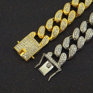 Bracelets cubains glacés en or et argent avec cristaux style hip hop étincelants