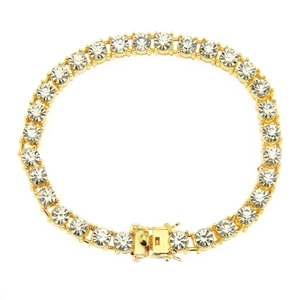 Men's Hip Hop Single Row Rhinestone Tennis Bracelet Gold Tone Alloy Inlaid Rhinestone Bracelet With Safety Box Clasp