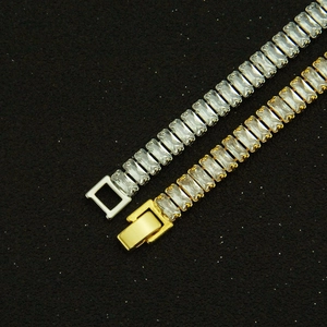 Fashionable gold and silver bracelets with rectangular cubic zirconia and folding clasp