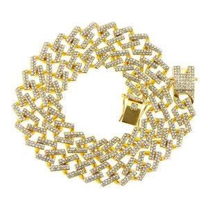 Collier Hip Hop Homme Mailles Cubaines Alliage Iced Out Strass Or Argent Or Rose Bijoux Streetwear Pour Fête