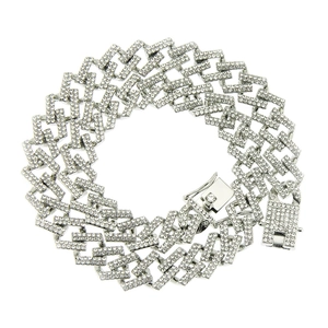 Collier Cuban Link hip hop argenté pour homme avec fermoir géométrique serti de diamants