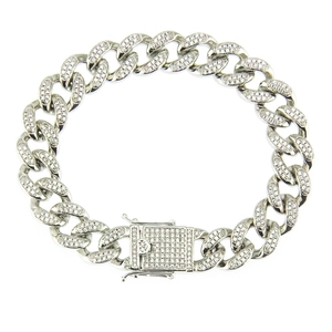 Bracelet maille cubaine Miami argenté avec fermoir papillon et zircons blancs
