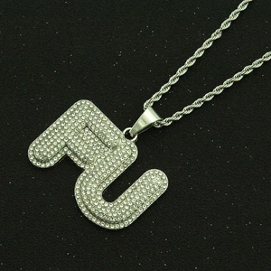 Hip hop iced out FU letter pendant with silver twist rope chain for men street style