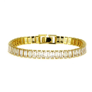 Fashion Men's Copper Tennis Bracelet With Baguette Cut Zirconia Gold Silver Plated Hip Hop Geometric Jewelry Hand Chain