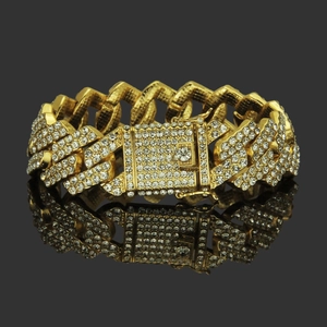 Bracelet gourmette cubaine 20mm en or avec diamants pavés et cristaux brillants