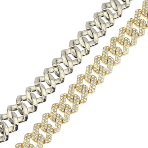 Iced out rhodium and gold Miami Cuban link chains with diamond rhombic design for men