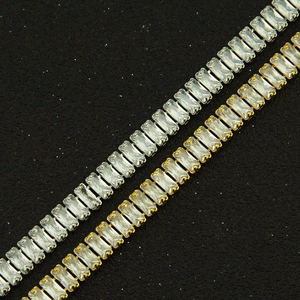 Mens street fashion tennis bracelet with baguette-cut zircons in silver and gold plating