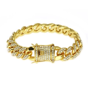 Hip Hop Men Alloy Iced Out Cuban Link Bracelet Gold Plated Rhinestone Inlaid Jewelry For Streetwear Party Accessories Gift