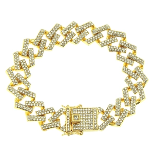 Bracelet à Maillons Cubains pour Homme Hip Hop Large Rhombique avec Strass Alliage de Zinc Miami Exagéré Bijoux Cadeau