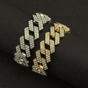 Iced out 20mm Cuban link bracelets in gold and silver finish with pave rhinestones