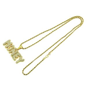 Collier hip hop doré avec pendentif MONEY serti de cristaux brillants pour hommes