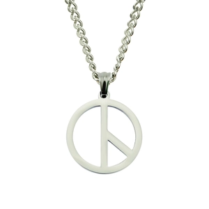 Detailansicht des polierten Peace-Anhängers an einer Twist-Kette aus Edelstahl für Herren