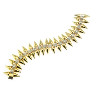 Bracelet en Alliage Punk Hip Hop pour Hommes Avec Pointes et Détails en Strass Chaîne Plaqué Or Argent pour Streetwear Personnalisé