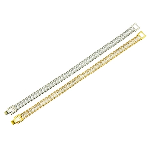 Men's hip-hop street style copper bracelet with rectangular cubic zirconia stones