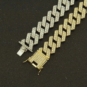 Colliers chaîne Cuban Link hip hop en or et argent avec strass scintillants