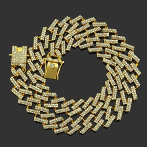 Collier chaîne cubaine dorée hip-hop pour homme avec maillons sertis de diamants