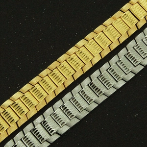 Mens punk gold and silver wide metal chain link bracelets with brushed finish surface
