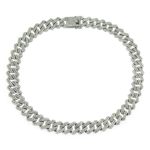 Collier chaîne cubaine argentée 20mm pour homme avec pavage de diamants brillants