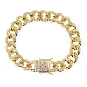 Bracelet gourmette hip hop doré de luxe serti de pierres de zircone scintillantes