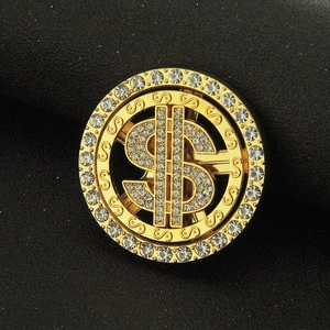 Hiphop style rotating dollar sign ring accessory with gold plating and sparkling crystals