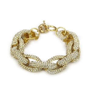 Luxueux Bracelet Chaîne Gourmette Hiphop Iced Out Alliage Pavage de Strass Gros Maillons Ovales pour Homme Femme Bijoux de Fête