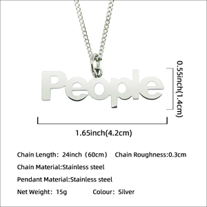 Collier avec pendentif lettre People en acier inoxydable argenté avec chaîne de 60cm