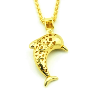3D hollow heart pattern dolphin pendant necklace in gold finish for hip hop style