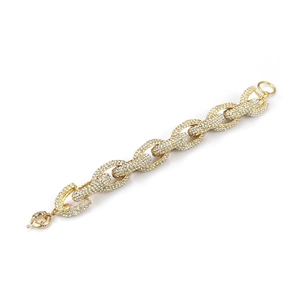 Bracelet chaîne hip hop doré orné de strass brillants et d'un fermoir à ressort