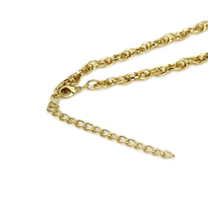 Detail of the golden lobster clasp and interlocking chain link jewelry hardware