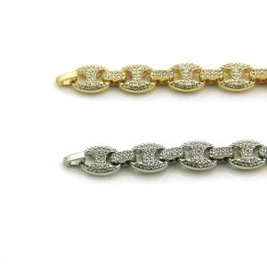 Hip hop style gold and silver iced out pig nose link bracelets for men with rhinestones